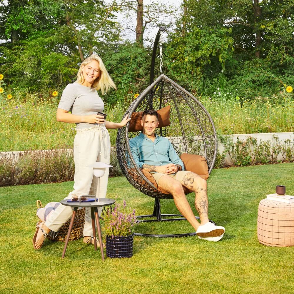 Home Deluxe Polyrattan Hängesessel mit Regenabdeckung CIELO - Grau/Braun
