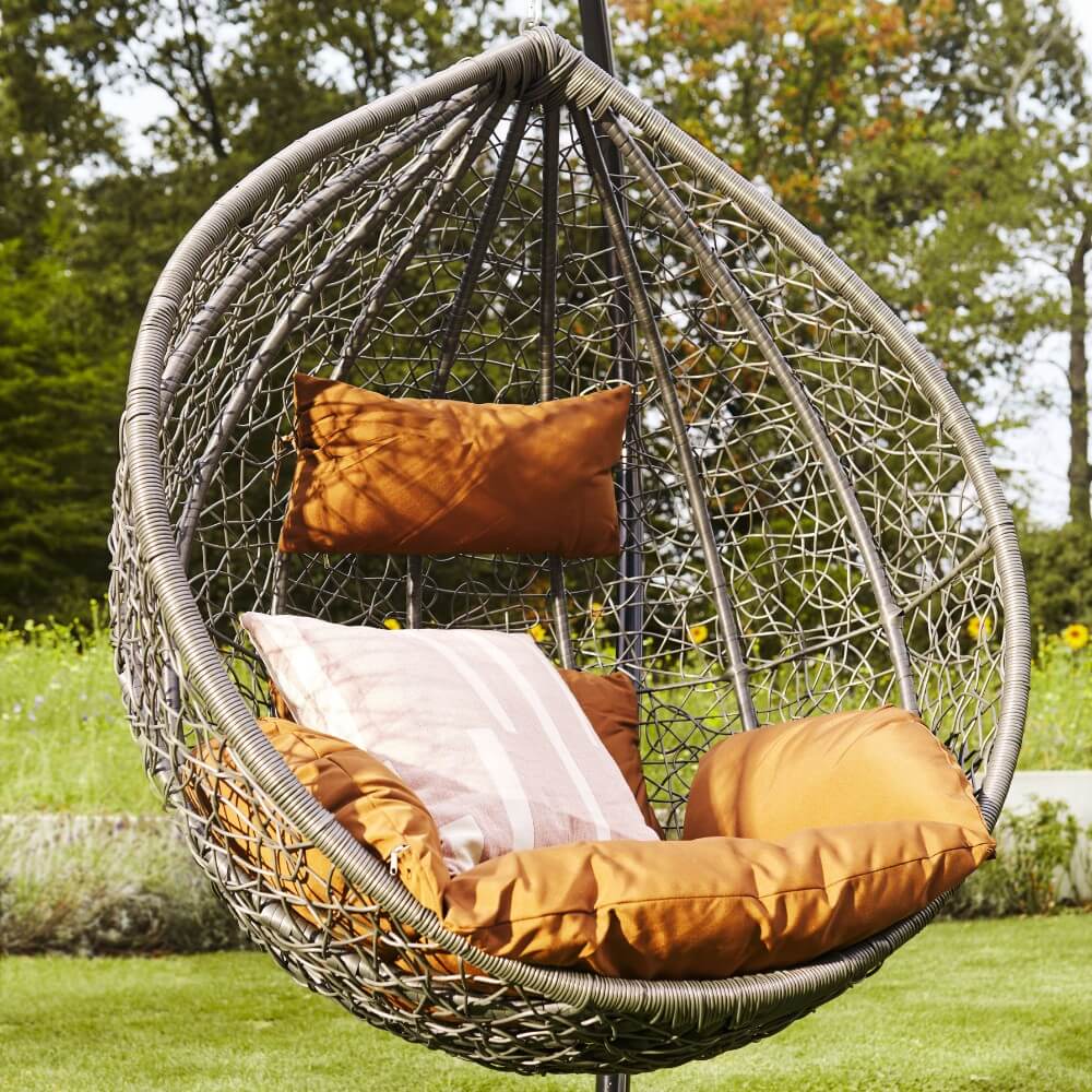 Home Deluxe Polyrattan Hängesessel mit Regenabdeckung CIELO - Grau/Braun