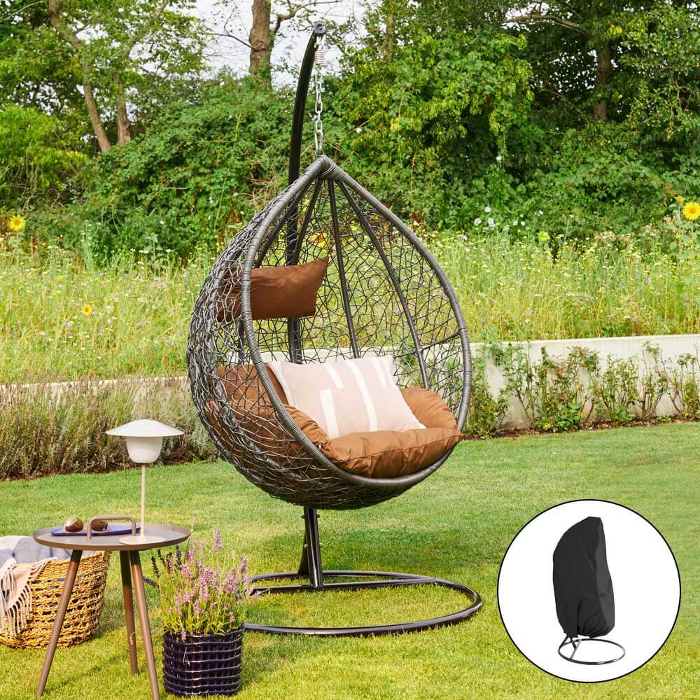 Home Deluxe Polyrattan Hängesessel mit Regenabdeckung CIELO - Grau/Braun