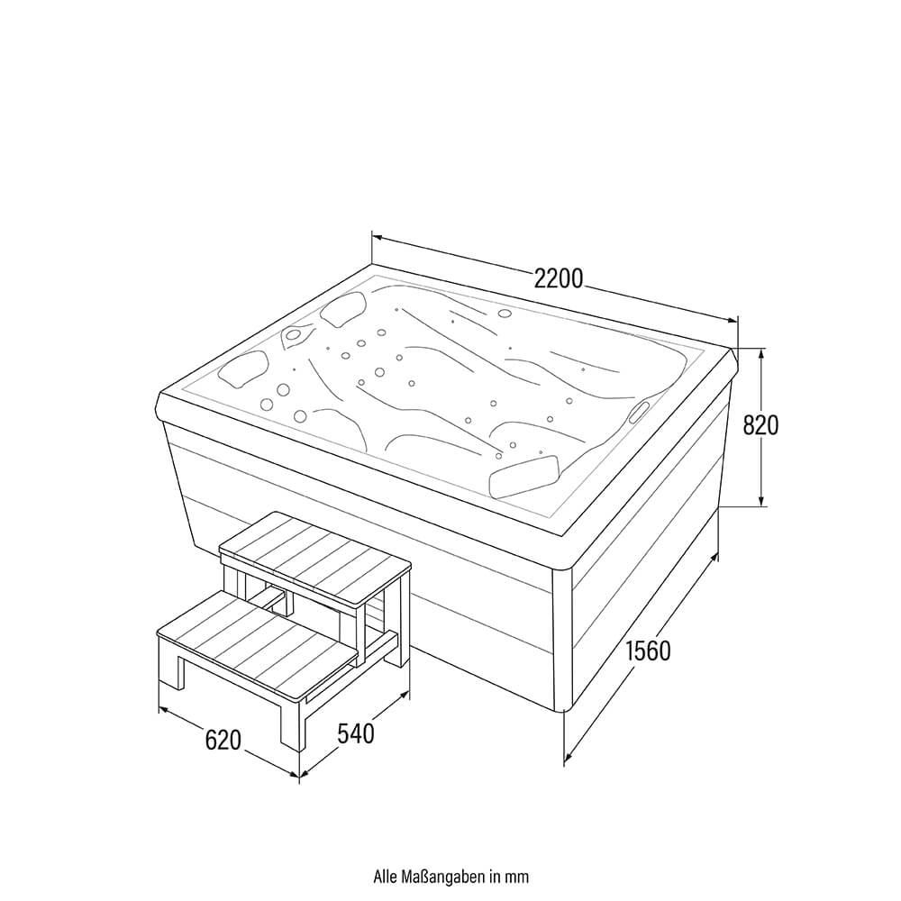 Home Deluxe Outdoor Whirlpool mit Treppe und Thermoabdeckung SUNSET - 220 x 156 cm für 3 Personen