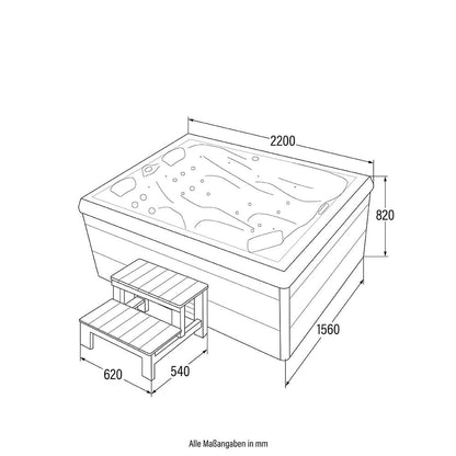 Home Deluxe Outdoor Whirlpool mit Treppe und Thermoabdeckung SUNSET - 220 x 156 cm für 3 Personen