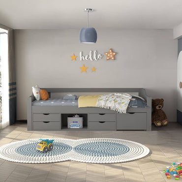 Home Deluxe Kinderbett COSMOS mit Schubladen und Matratze - 90 x 200 cm Grau