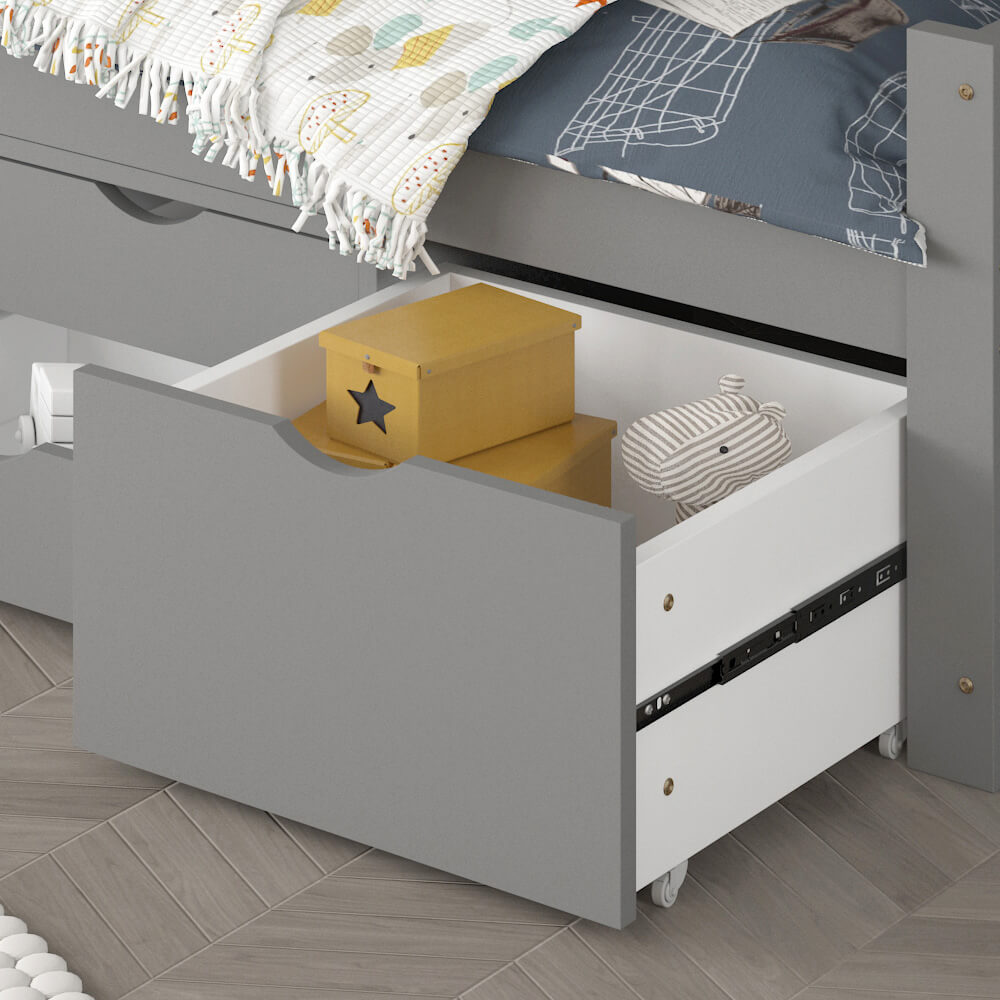 Home Deluxe Kinderbett COSMOS mit Schubladen und Matratze - 90 x 200 cm Grau