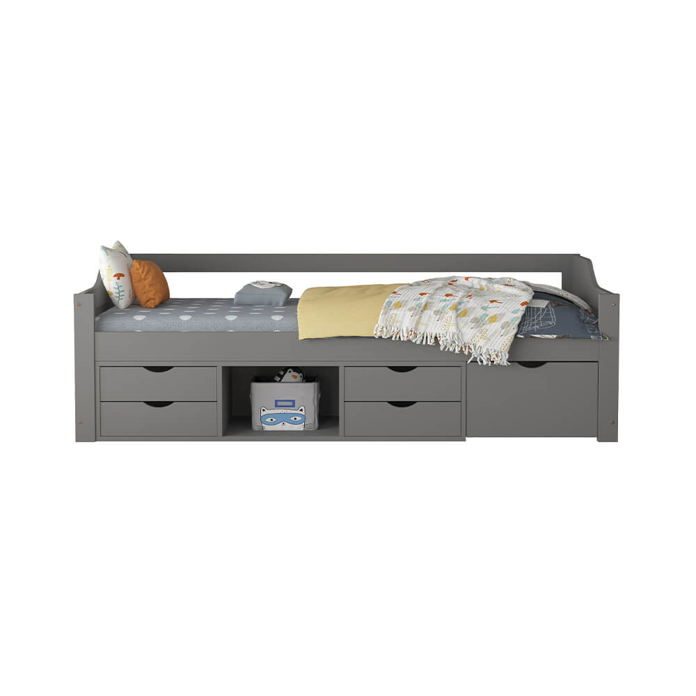 Home Deluxe Kinderbett COSMOS mit Schubladen und Matratze - 90 x 200 cm Grau