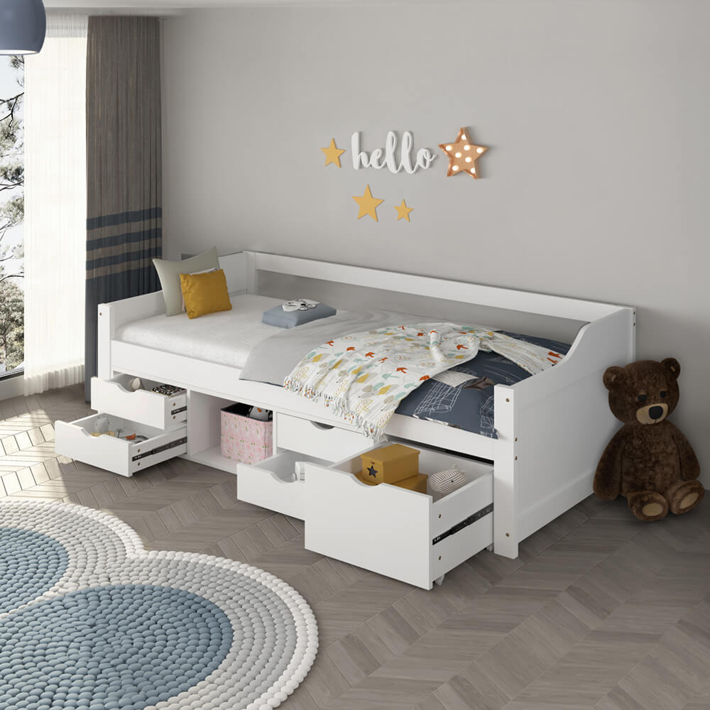Home Deluxe Kinderbett COSMOS mit Schubladen und Matratze - 90 x 200 cm Weiß