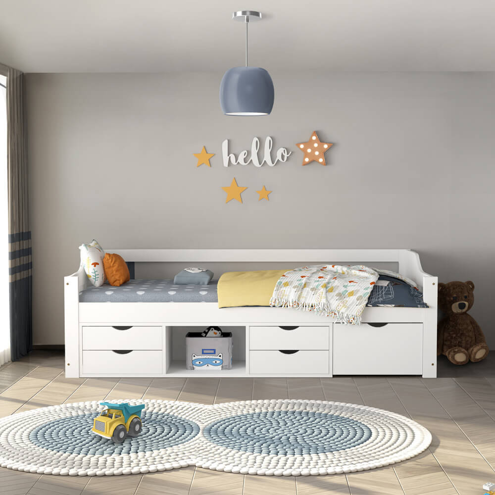 Home Deluxe Kinderbett COSMOS mit Schubladen und Matratze - 90 x 200 cm Weiß