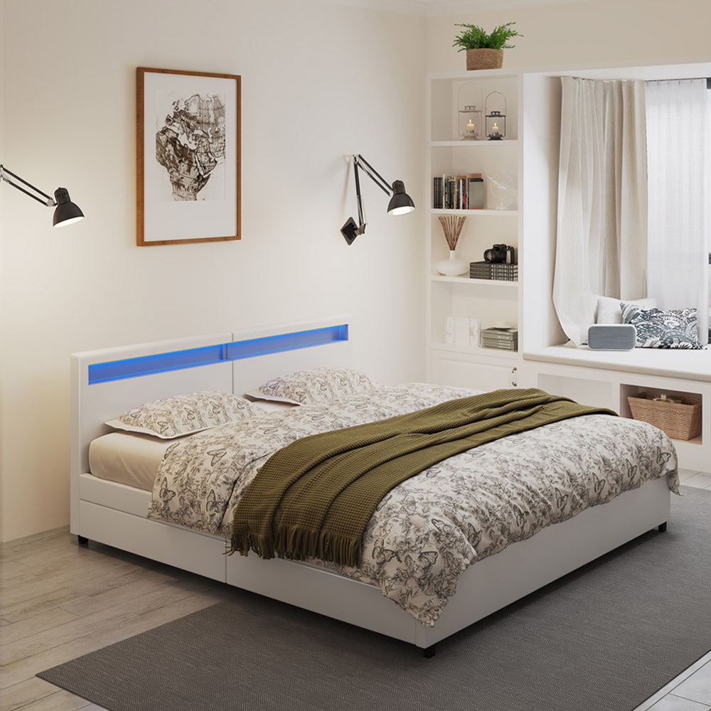 Home Deluxe Familienbett mit Schubladen NUBE - 270 x 200 cm mit Matratze Weiß