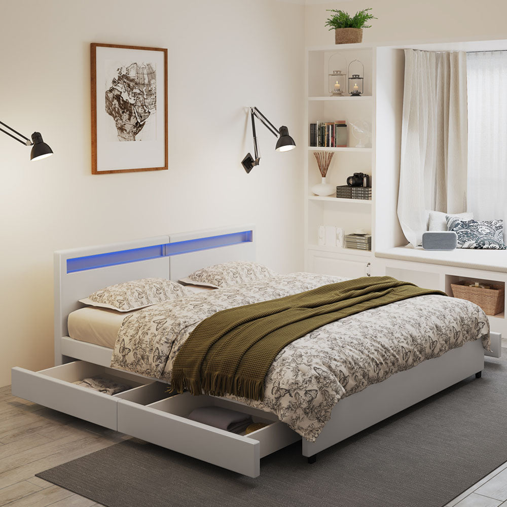 Home Deluxe Familienbett mit Schubladen NUBE - 270 x 200 cm mit Matratze Weiß