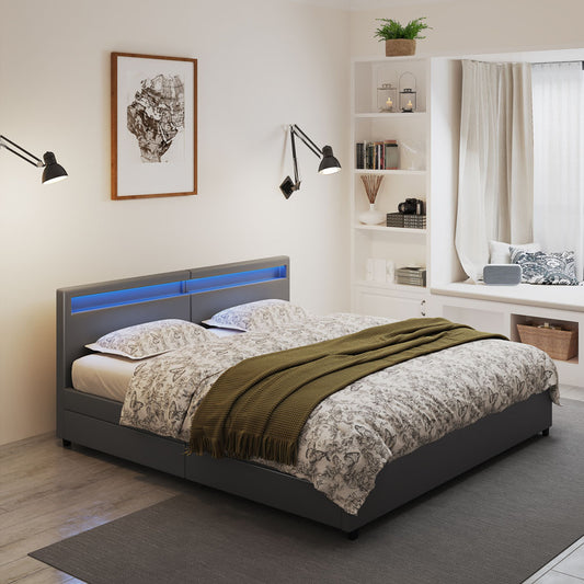 Home Deluxe Familienbett mit Schubladen NUBE - 270 x 200 cm ohne Matratze Dunkelgrau