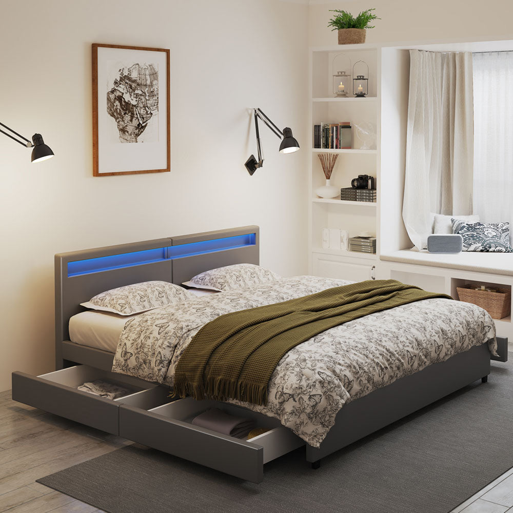 Home Deluxe Familienbett mit Schubladen NUBE - 270 x 200 cm mit Matratze Dunkelgrau