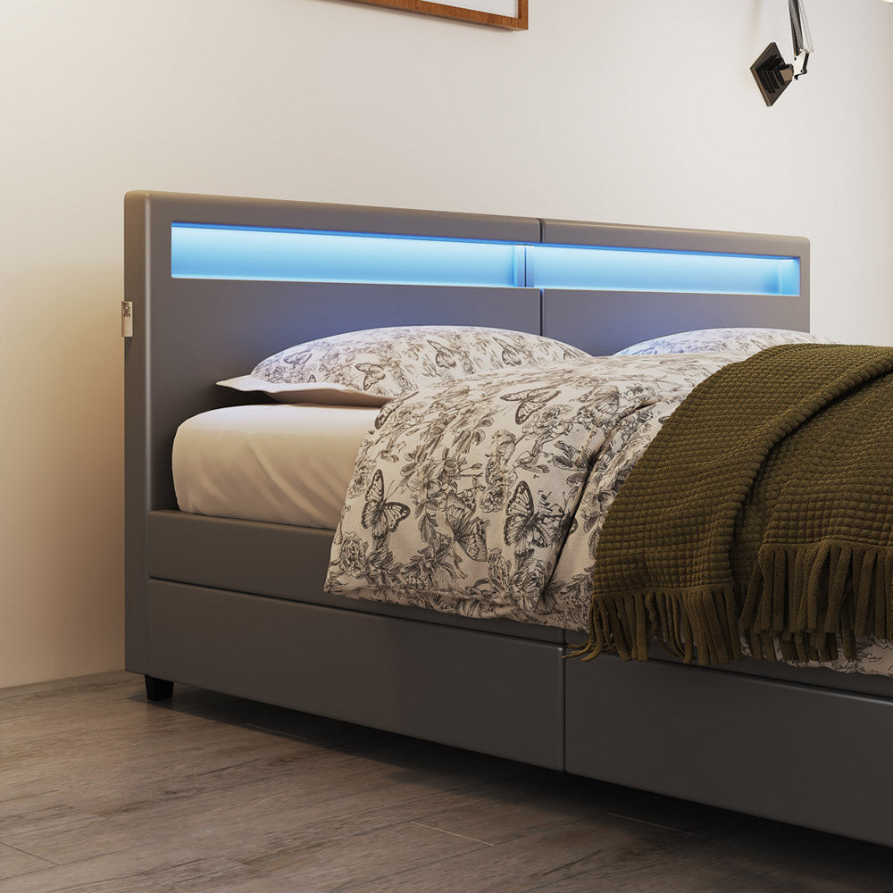 Home Deluxe Familienbett mit Schubladen NUBE - 270 x 200 cm mit Matratze Dunkelgrau