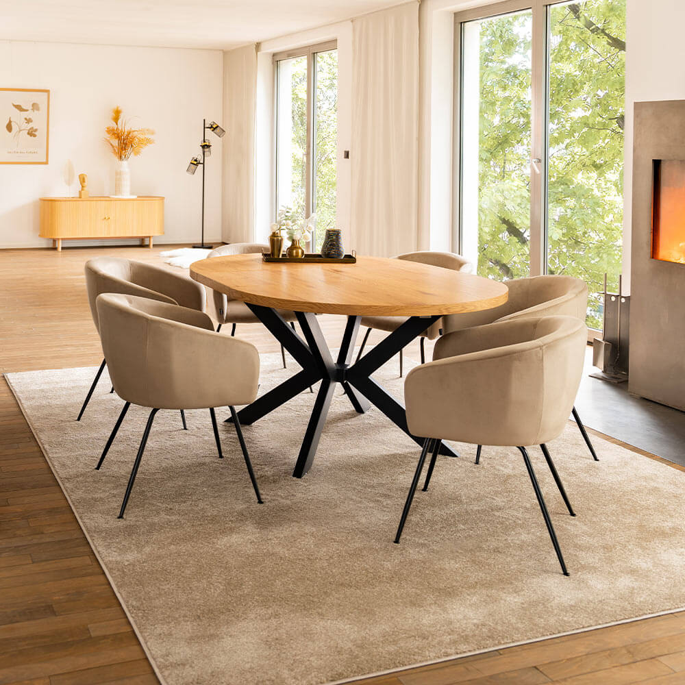 Home Deluxe Esstisch Rund Ausziehbar AVENTURA inkl. Sternfuß - 120-160 x 120 cm Light Oak
