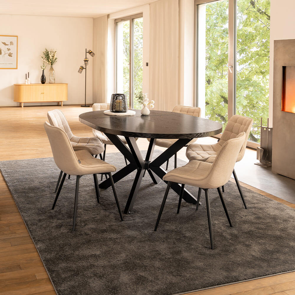 Home Deluxe Esstisch Rund Ausziehbar AVENTURA inkl. Sternfuß - 120-160 x 120 cm Dark Oak