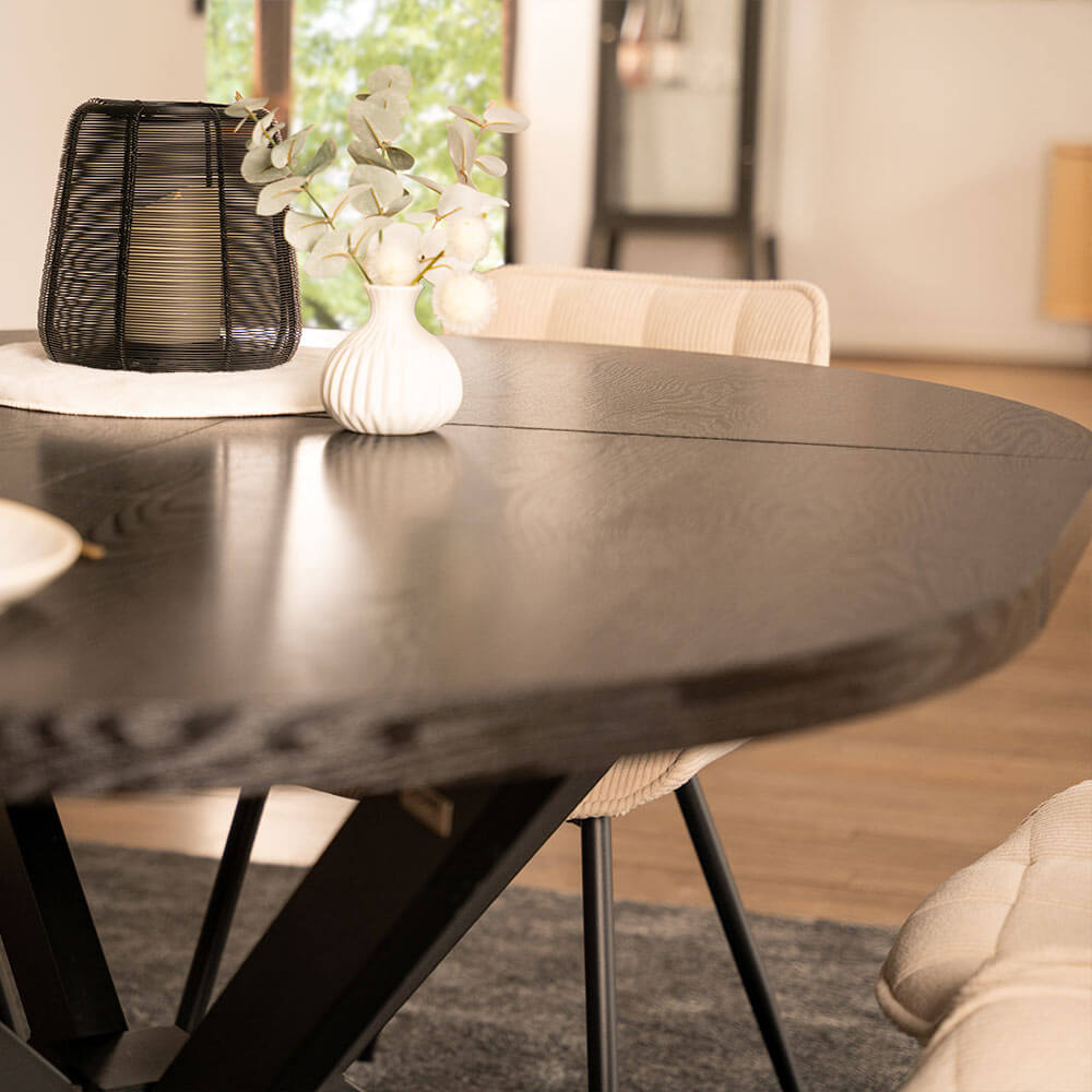 Home Deluxe Esstisch Rund Ausziehbar AVENTURA inkl. Sternfuß - 120-160 x 120 cm Dark Oak