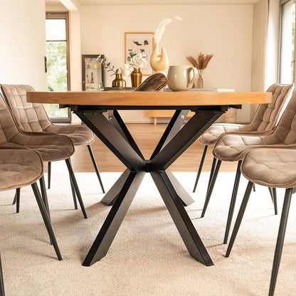 Home Deluxe Essgruppe Oval Ausziehbar inkl. Sternfuß - 160 x 100 cm Light Oak 8 Stühle Hellgrau