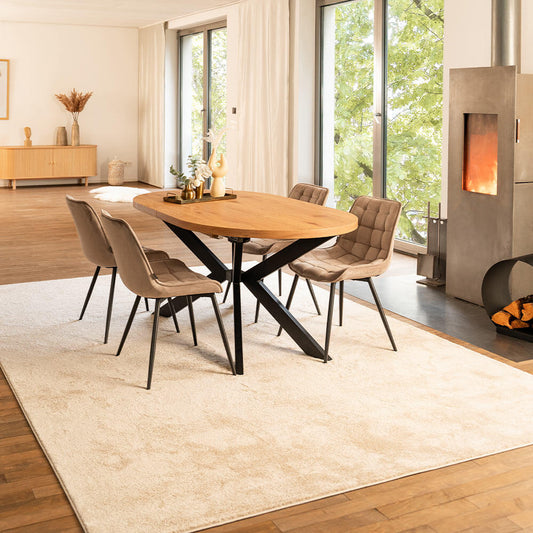 Home Deluxe Esstisch Oval Ausziehbar AVENTI inkl. Sternfuß - 160-200 x 100 cm Light Oak