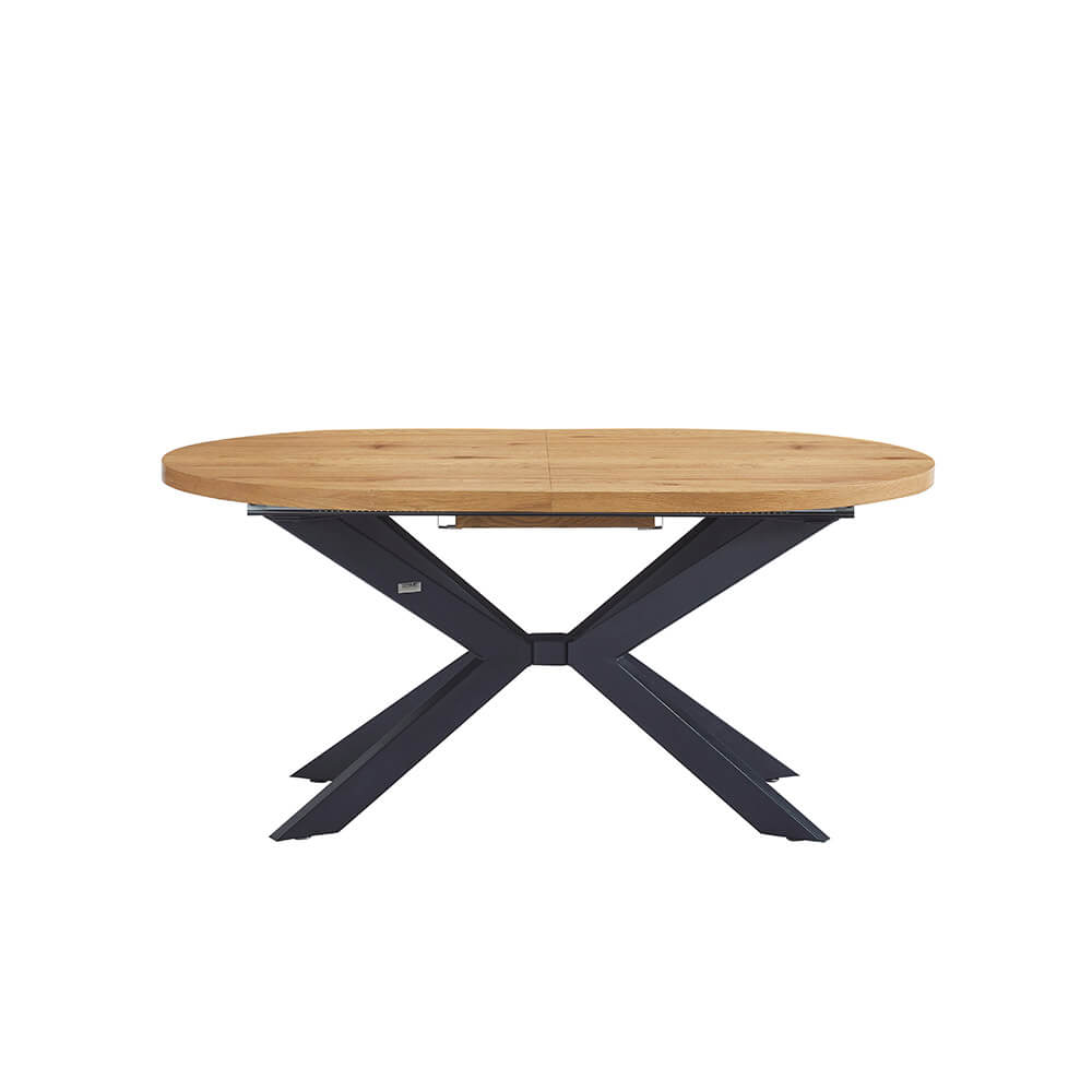 Home Deluxe Essgruppe Oval Ausziehbar inkl. Sternfuß - 160 x 100 cm Light Oak 8 Stühle Hellgrau