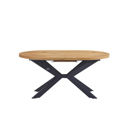 Home Deluxe Essgruppe Oval Ausziehbar inkl. Sternfuß - 160 x 100 cm Light Oak 8 Stühle Hellgrau