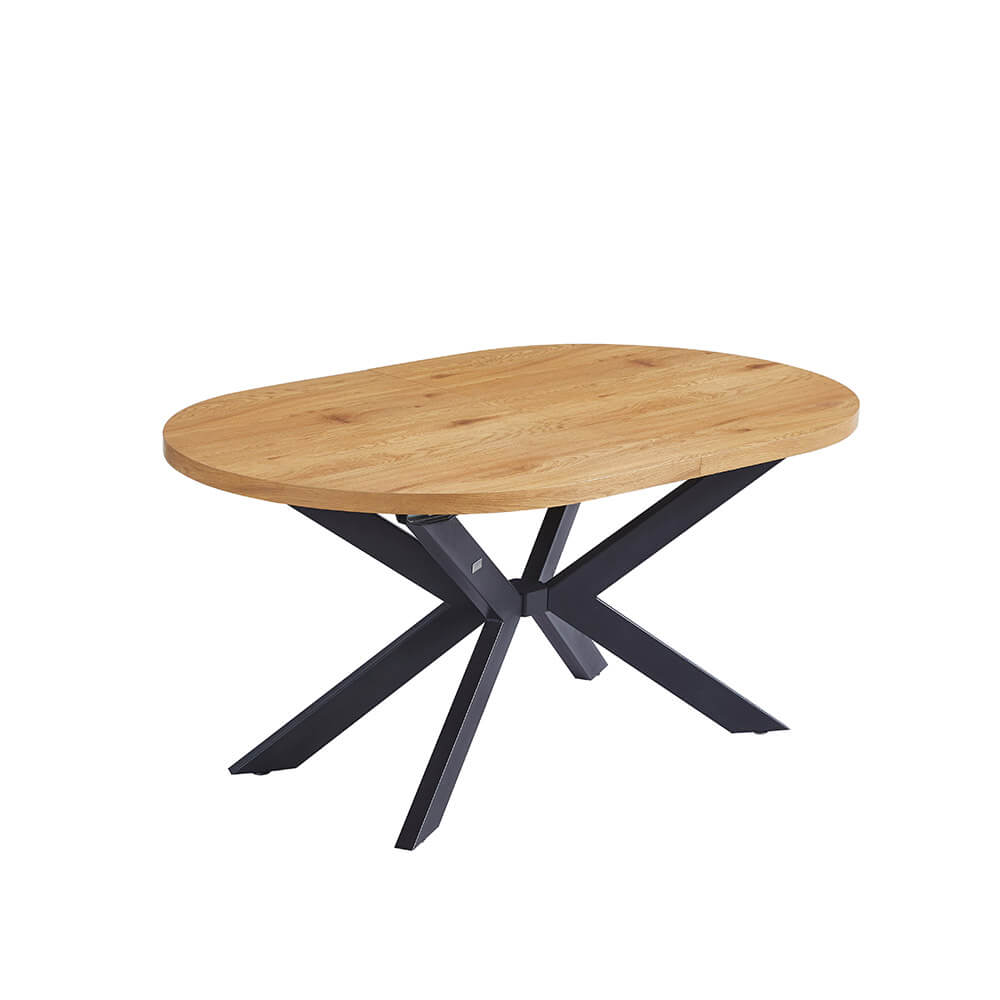 Home Deluxe Essgruppe Oval Ausziehbar inkl. Sternfuß - 160 x 100 cm Light Oak 8 Stühle Hellgrau