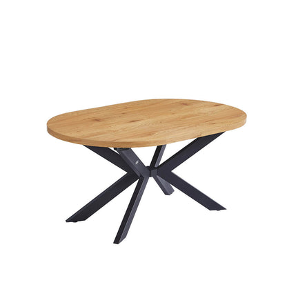 Home Deluxe Essgruppe Oval Ausziehbar inkl. Sternfuß - 160 x 100 cm Light Oak 8 Stühle Hellgrau