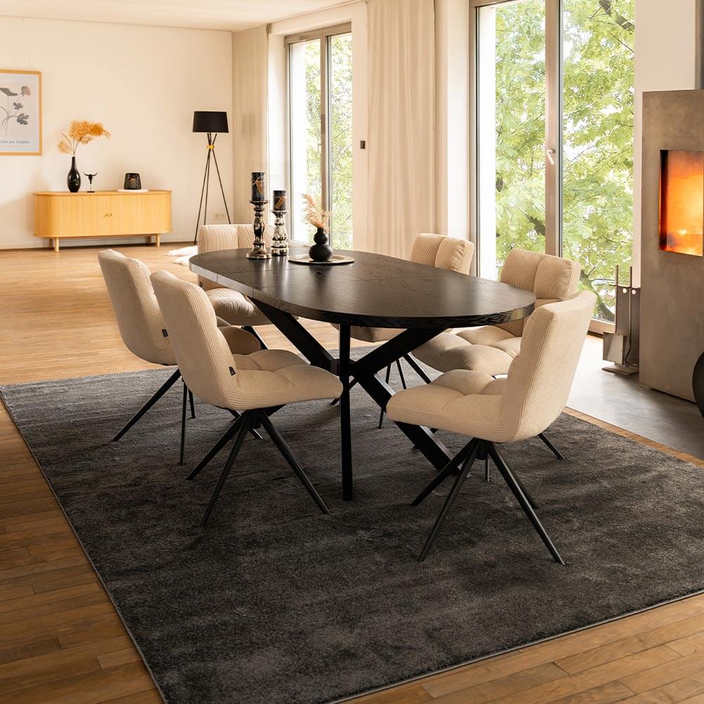 Home Deluxe Esstisch Oval Ausziehbar AVENTI inkl. Sternfuß - 160-200 x 100 cm Dark Oak