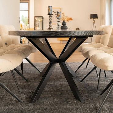 Home Deluxe Essgruppe Oval Ausziehbar inkl. Sternfuß - 160 x 100 cm Dark Oak 8 Stühle Anthrazit