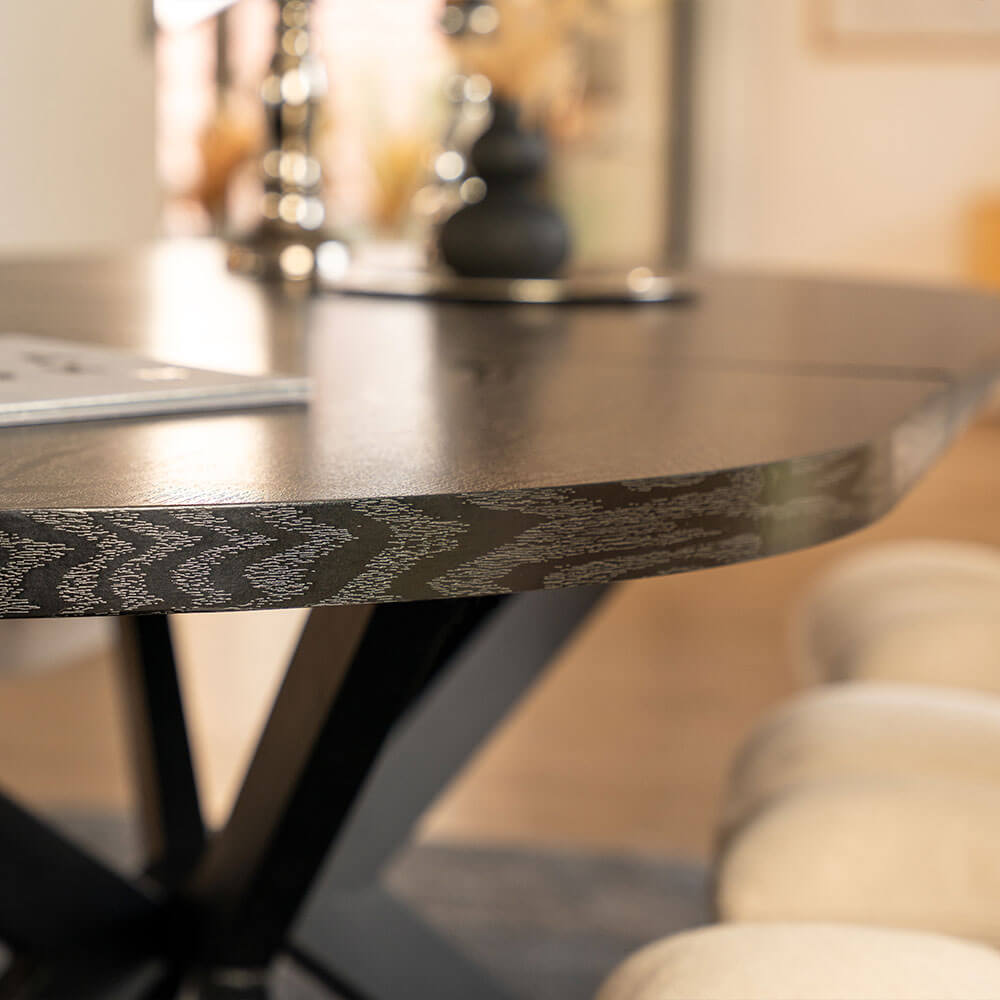 Home Deluxe Essgruppe Oval Ausziehbar inkl. Sternfuß - 160 x 100 cm Dark Oak 8 Stühle Anthrazit