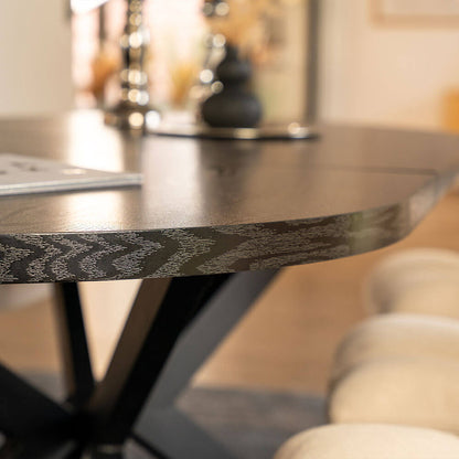 Home Deluxe Essgruppe Oval Ausziehbar inkl. Sternfuß - 160 x 100 cm Dark Oak 8 Stühle Anthrazit