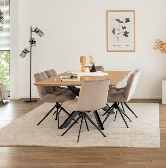 Home Deluxe Essgruppe Eckig AVENCIA inkl. Sternfuß - 200 x 120 cm Fishbone Oak 6 Stühle Hellbraun