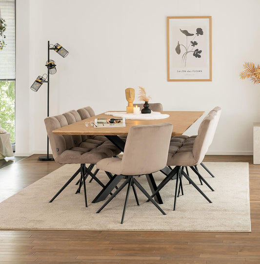 Home Deluxe Essgruppe Eckig AVENCIA inkl. Sternfuß - 200 x 120 cm Fishbone Oak 8 Stühle Hellbraun
