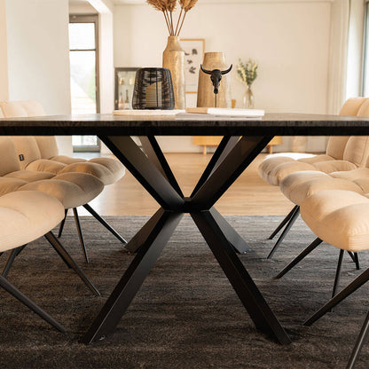Home Deluxe Essgruppe Eckig AVENCIA inkl. Sternfuß - 200 x 120 cm Dark Oak 4 Stühle Schwarz