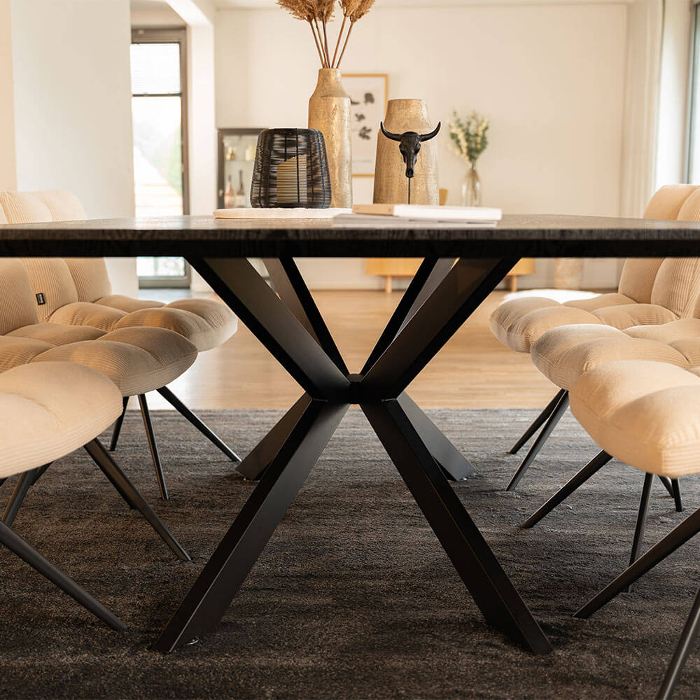 Home Deluxe Essgruppe Eckig AVENCIA inkl. Sternfuß - 200 x 120 cm Dark Oak 4 Stühle Grau