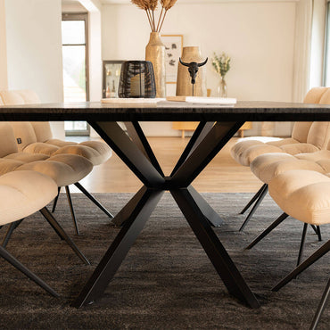 Home Deluxe Essgruppe Eckig AVENCIA inkl. Sternfuß - 200 x 120 cm Dark Oak 8 Stühle Grau