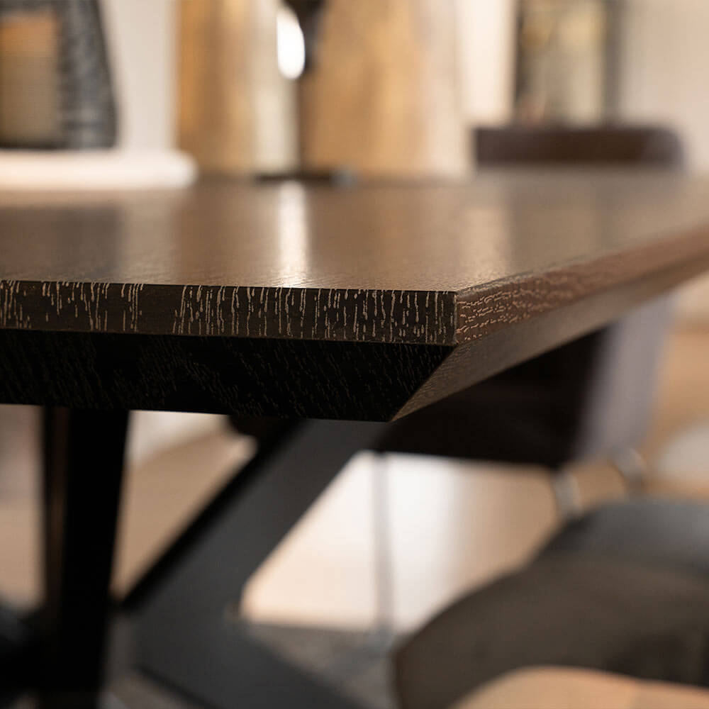 Home Deluxe Essgruppe Eckig AVENCIA inkl. Sternfuß - 200 x 120 cm Dark Oak 6 Stühle Grau
