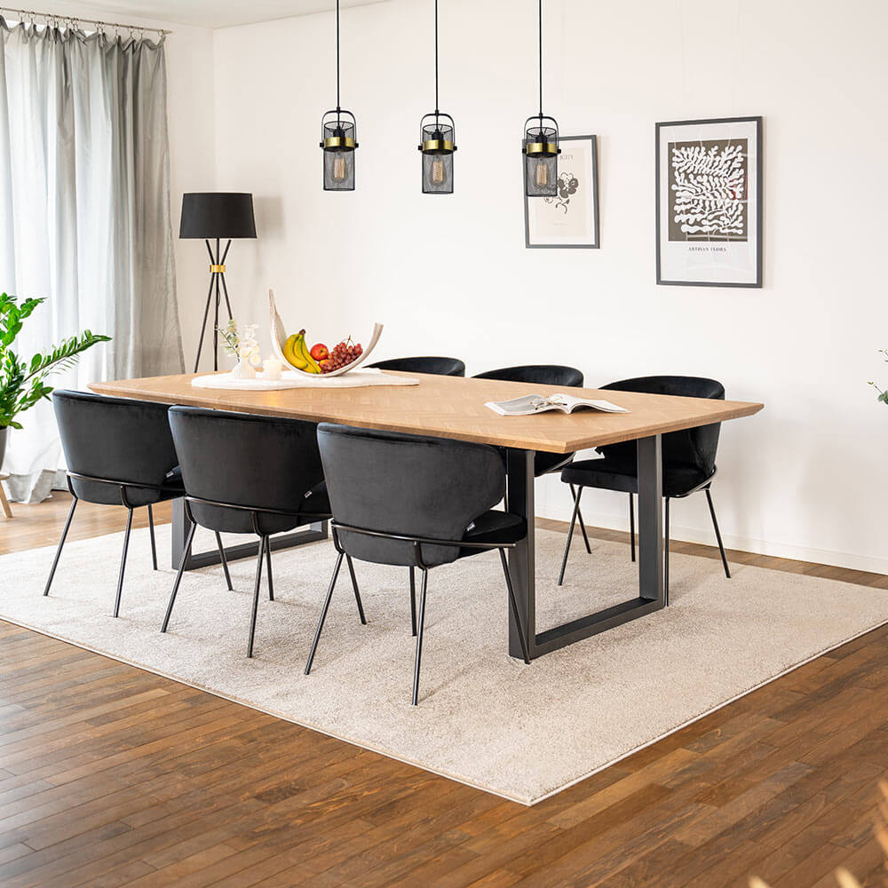 Home Deluxe Essgruppe Eckig AVENCIA inkl. U-Fuß - 240 x 120 cm Fishbone Oak 6 Stühle
