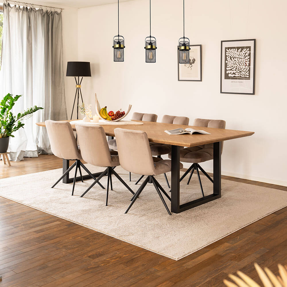 Home Deluxe Esstisch Eckig AVENCIA inkl. U-Fuß - 240 x 120 cm Fishbone Oak