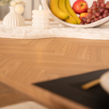 Home Deluxe Essgruppe Eckig AVENCIA inkl. U-Fuß - 240 x 120 cm Fishbone Oak 6 Stühle Hellbraun