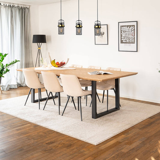 Home Deluxe Essgruppe Eckig AVENCIA inkl. U-Fuß - 240 x 120 cm Fishbone Oak 6 Stühle Creme