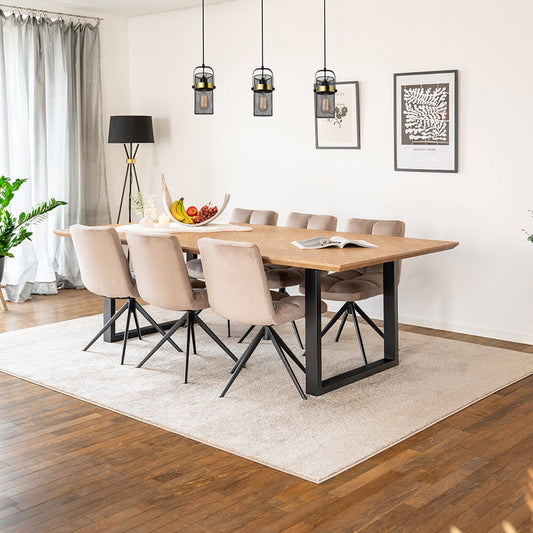 Home Deluxe Essgruppe Eckig AVENCIA inkl. U-Fuß - 240 x 120 cm Fishbone Oak 6 Stühle Hellbraun