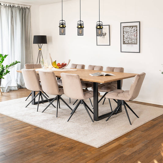 Home Deluxe Essgruppe Eckig AVENCIA inkl. U-Fuß - 240 x 120 cm Fishbone Oak 8 Stühle Hellbraun