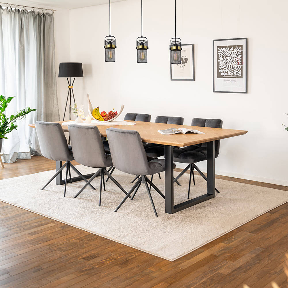 Home Deluxe Essgruppe Eckig AVENCIA inkl. U-Fuß - 240 x 120 cm Fishbone Oak 6 Stühle