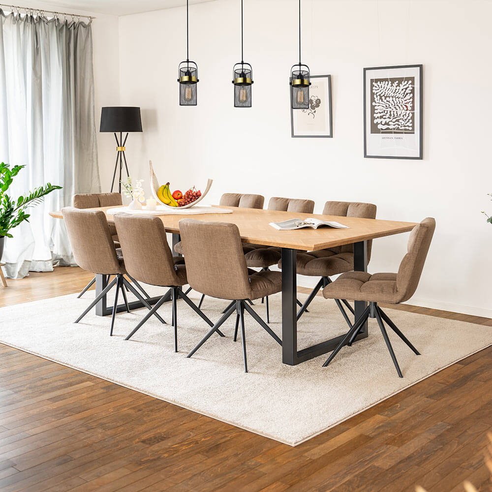 Home Deluxe Essgruppe Eckig AVENCIA inkl. U-Fuß - 240 x 120 cm Fishbone Oak 8 Stühle Grau