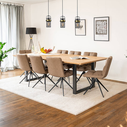 Home Deluxe Essgruppe Eckig AVENCIA inkl. U-Fuß - 240 x 120 cm Fishbone Oak 8 Stühle Grau