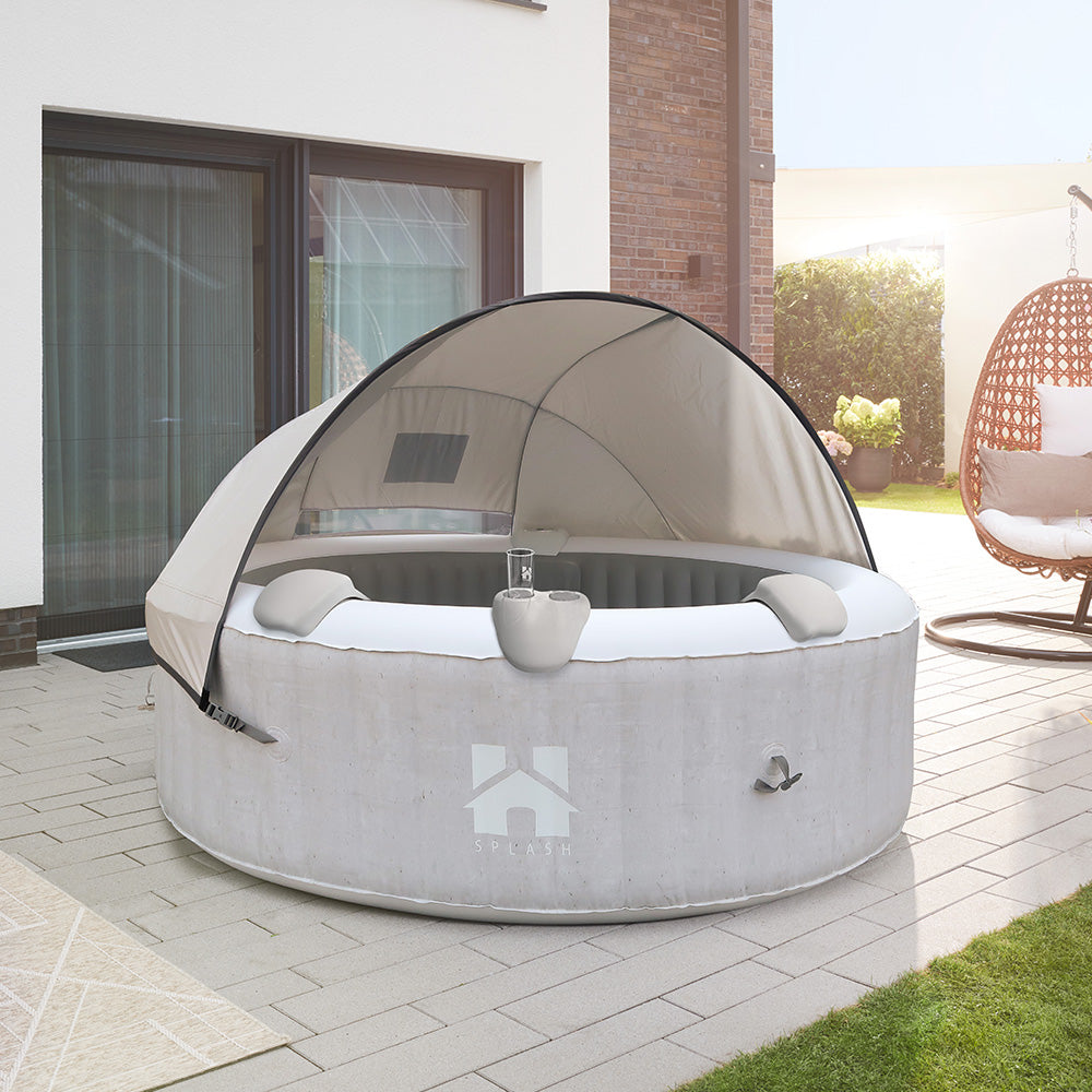 Home Deluxe Outdoor Whirlpool inkl. Kissen, Getränkehalter und Sonnendach SPLASH -  Ø208 cm 6 Personen Beton