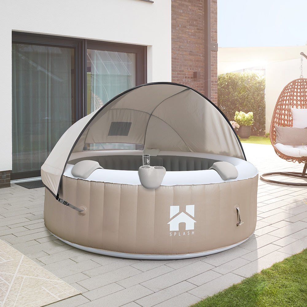 Home Deluxe Outdoor Whirlpool inkl. Kissen, Getränkehalter und Sonnendach SPLASH -  Ø208 cm 6 Personen Beige