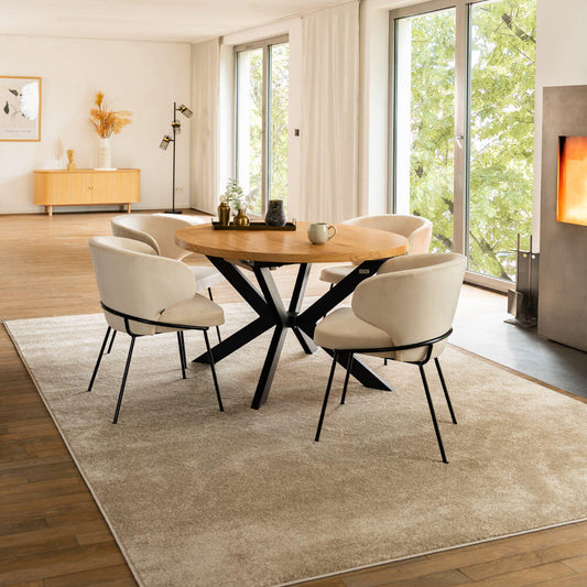 Home Deluxe Essgruppe Rund Ausziehbar AVENTURA inkl. Sternfuß - 120-160 x 120 cm Light Oak 4 Stühle