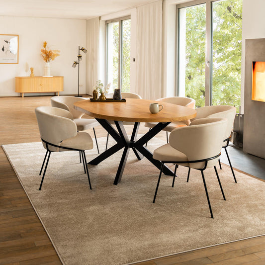 Home Deluxe Essgruppe Rund Ausziehbar AVENTURA inkl. Sternfuß - 120-160 x 120 cm Light Oak 6 Stühle