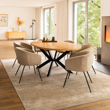 Home Deluxe Essgruppe Rund Ausziehbar AVENTURA inkl. Sternfuß - 120-160 x 120 cm Light Oak 6 Stühle