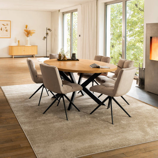 Home Deluxe Essgruppe Rund Ausziehbar AVENTURA inkl. Sternfuß - 120-160 x 120 cm Light Oak 6 Stühle Hellbraun