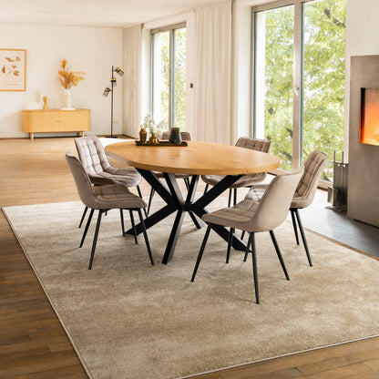 Home Deluxe Essgruppe Rund Ausziehbar AVENTURA inkl. Sternfuß - 120-160 x 120 cm Light Oak 6 Stühle Hellbraun